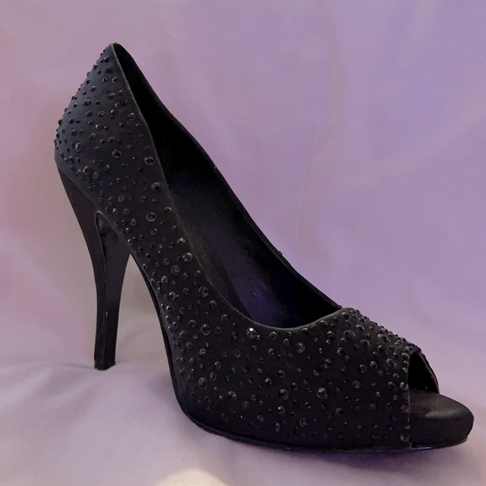 Gianni Bini black crystal peep toe heels